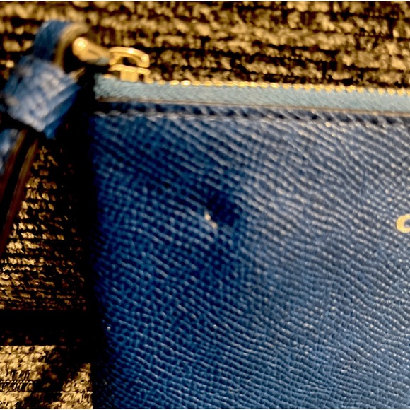 Authentic COACH Corner Zip Crossgrain Leather Wristlet Wallet Purse Blue F58032‎ - Picture 3 of 9